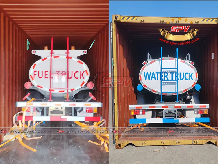 1 Unit of ISUZU Fuel Truck and 1 Unit of ISUZU Water Truck Are Loaded Into Container